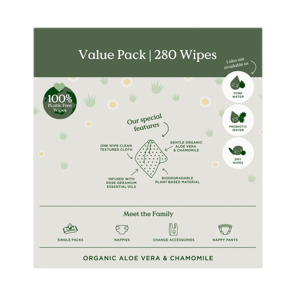 Tooshies Eco Wipes Aloe Vera & Chamomile - 280 pack