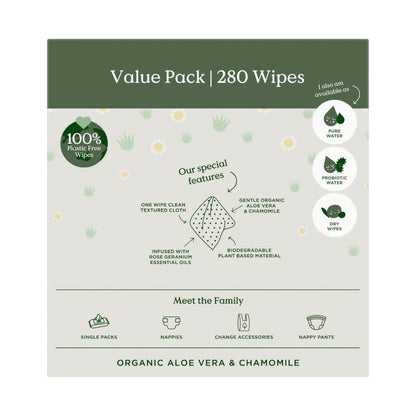 Tooshies Eco Wipes Aloe Vera & Chamomile - 280 pack