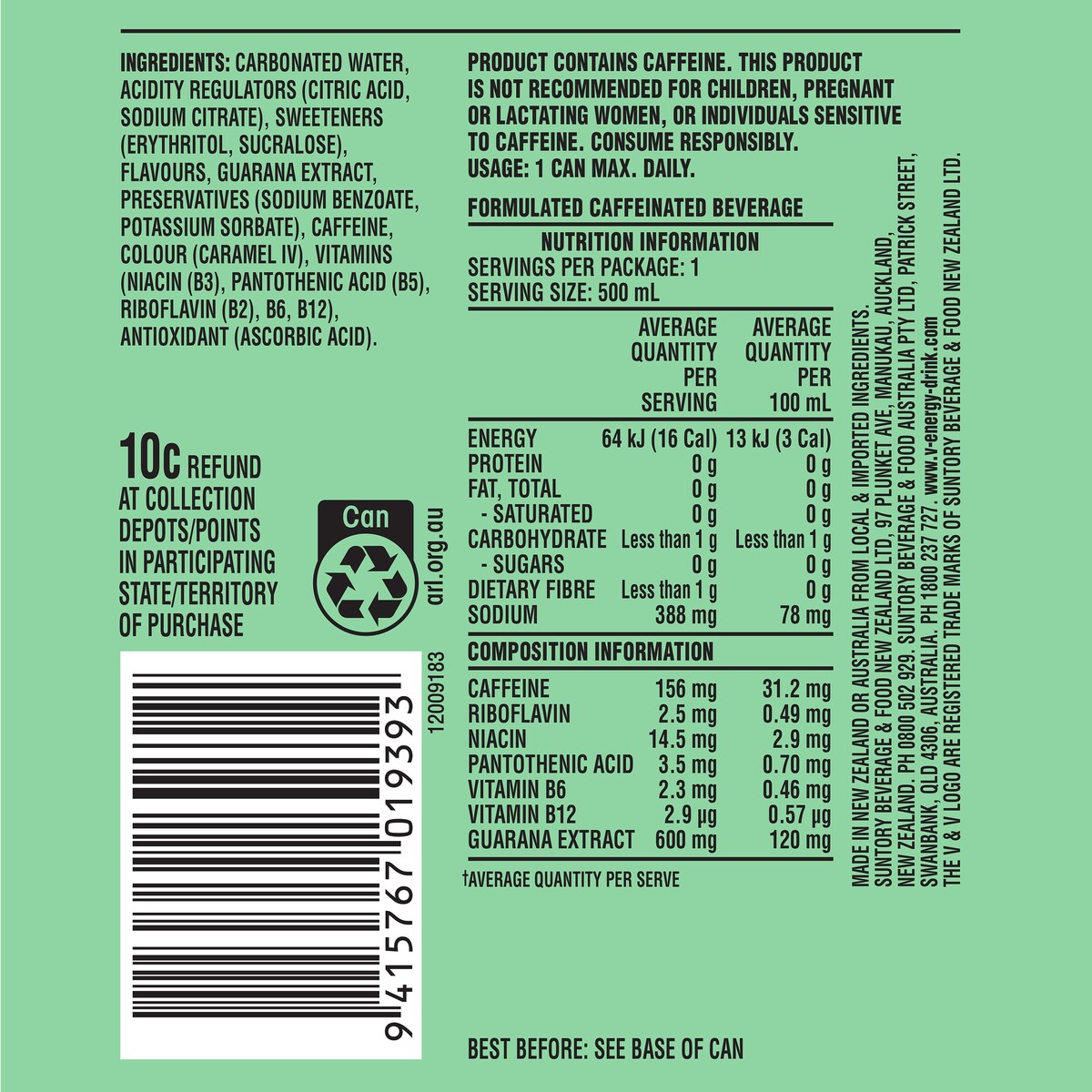V Refresh Green Apple Lemonade 500ml