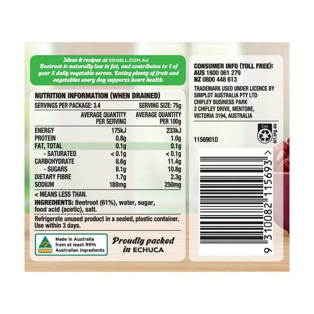 Edgell Australian Grown Diced Beetroot - 425g
