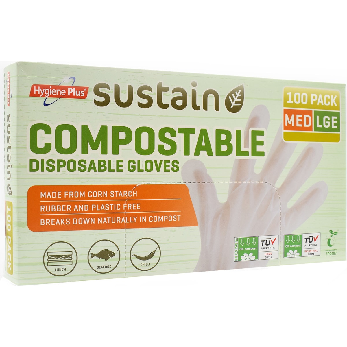 Hygiene Plus Compostable Disposable Gloves Medium/Large 100 pack