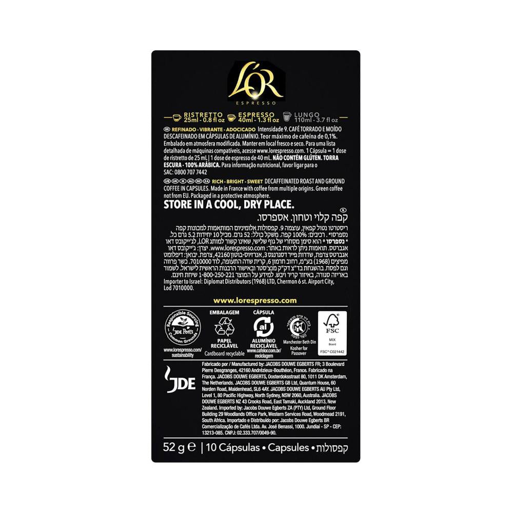 L'OR Espresso Decaffeinato Ristretto Intensity 9 Coffee Capsules 52g - 10 pack