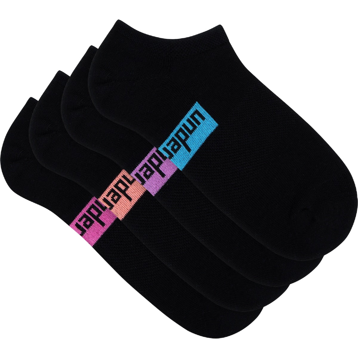 Underworks Ladies Sport No Show Socks Size 5-8 Black 4 Pack