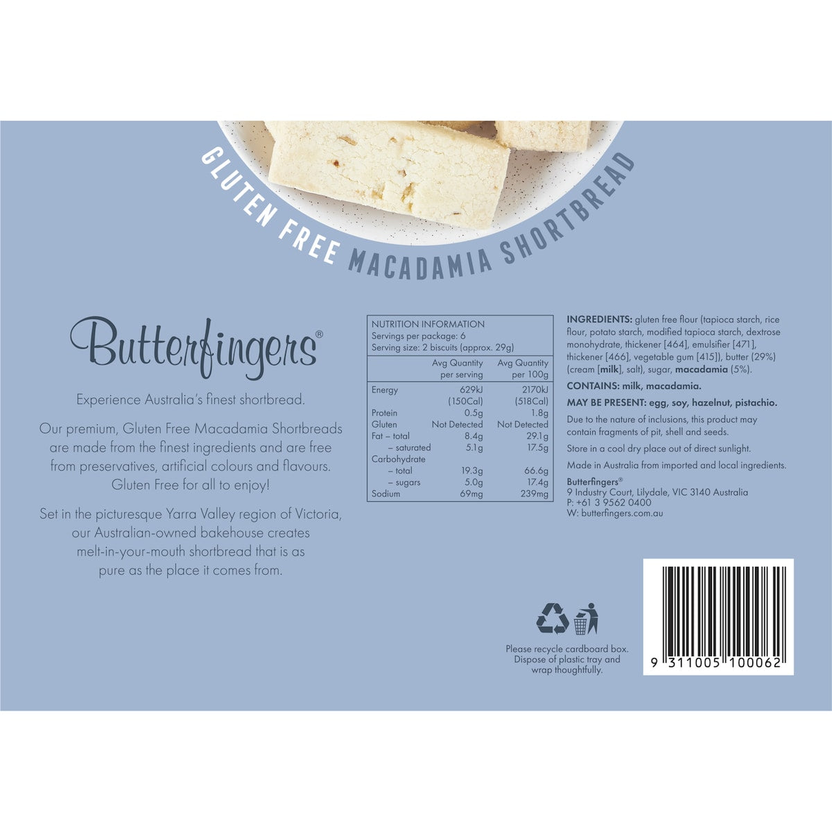 Butterfingers Gluten Free Shortbread Biscuits Macadamia 175g