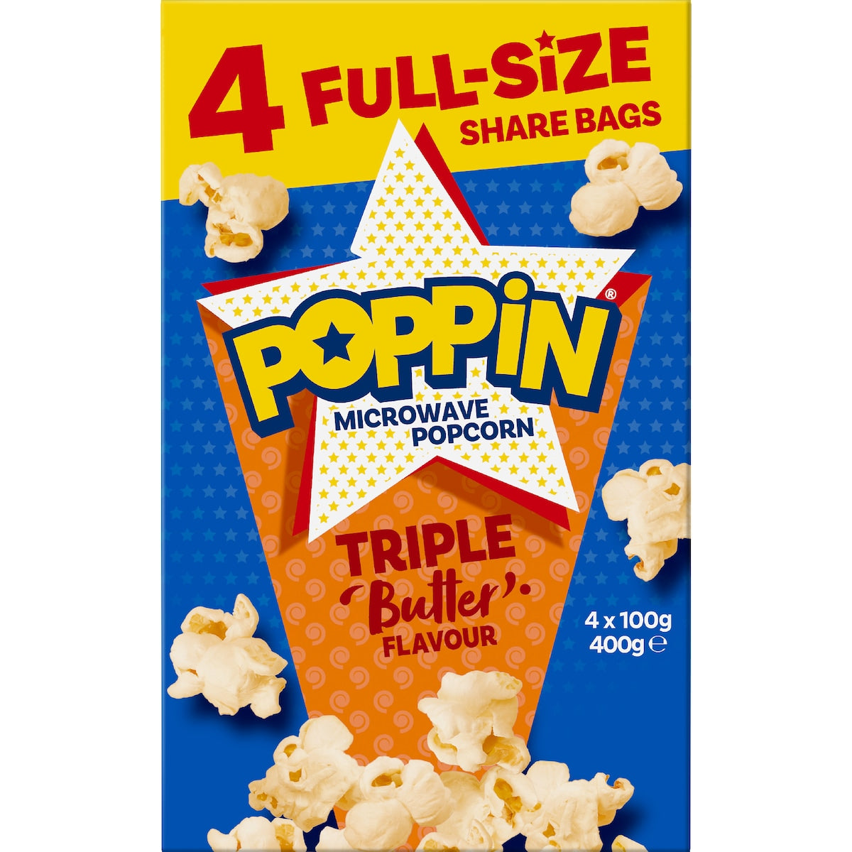 Poppin Microwave Popcorn Triple Butter Flavour Explosion 100g X 4 Pack
