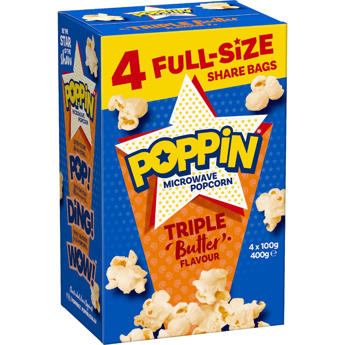 Poppin Microwave Popcorn Triple Butter Flavour Explosion 100g X 4 Pack