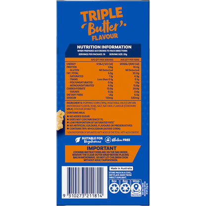 Poppin Microwave Popcorn Triple Butter Flavour Explosion 100g X 4 Pack