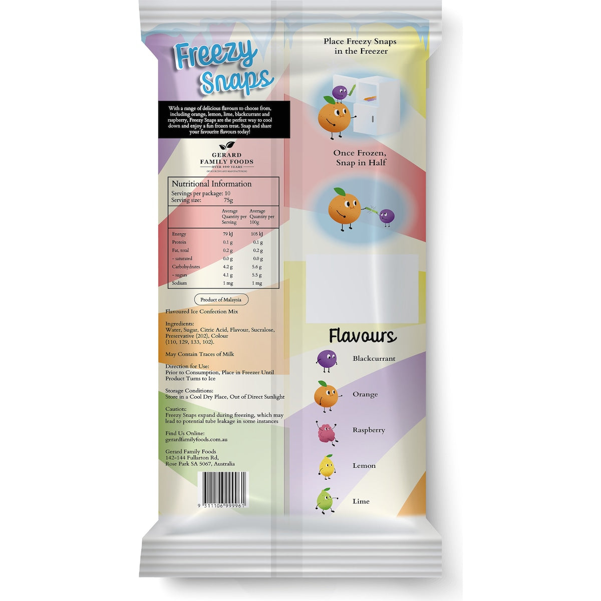 Gerard Family Foods Freezy Snaps 75mL x 10 pack