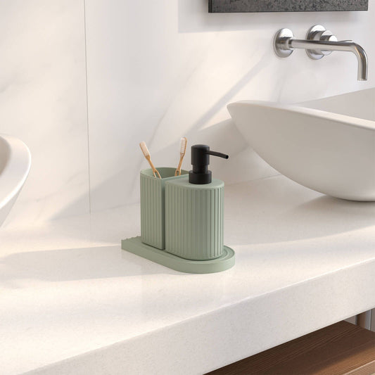 Astin Sinclair Celadon Ribbed 3 Piece Bathroom Set - 74 x 168mm