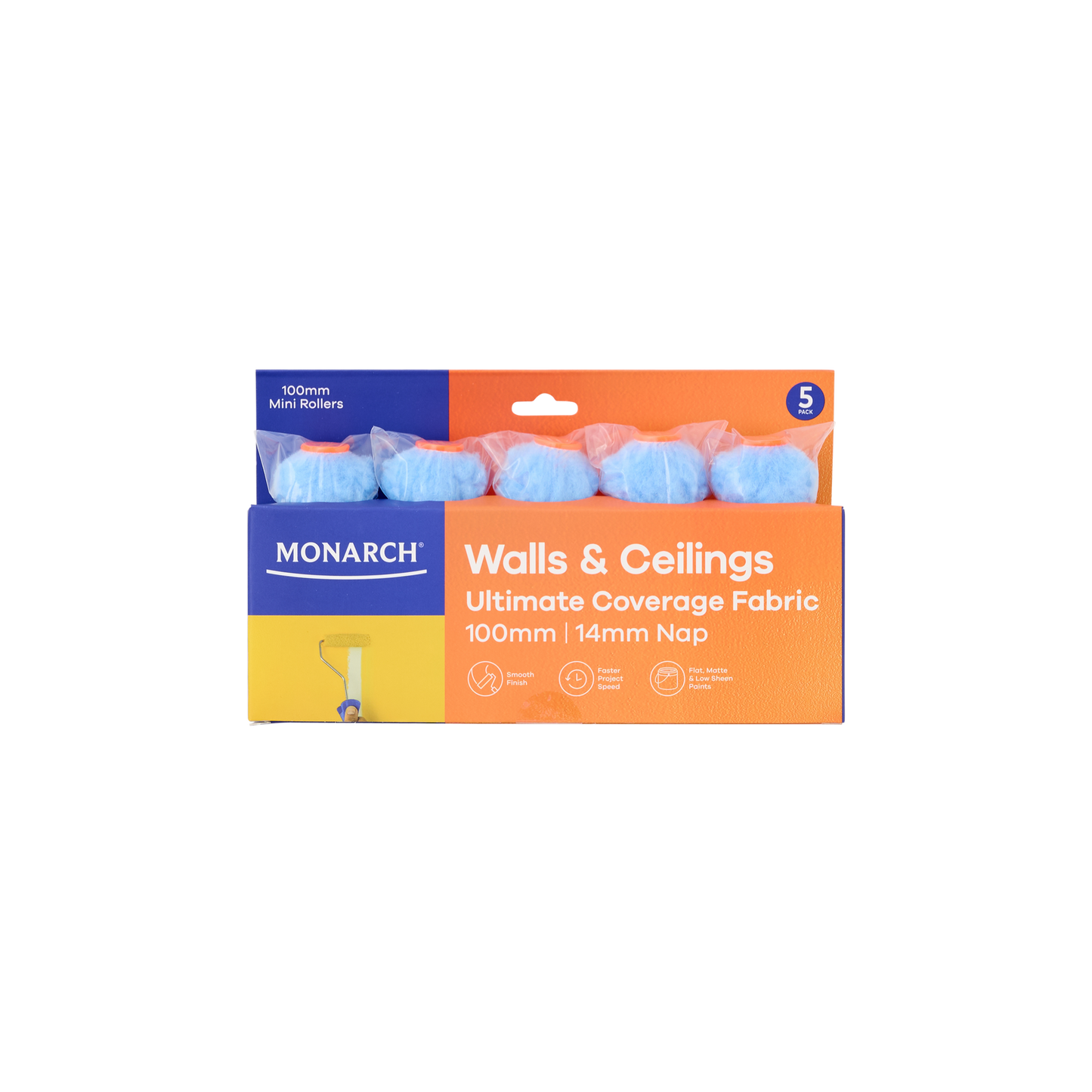 Monarch Mini Rollers - 100mm - 14mm Nap - 5 Pack