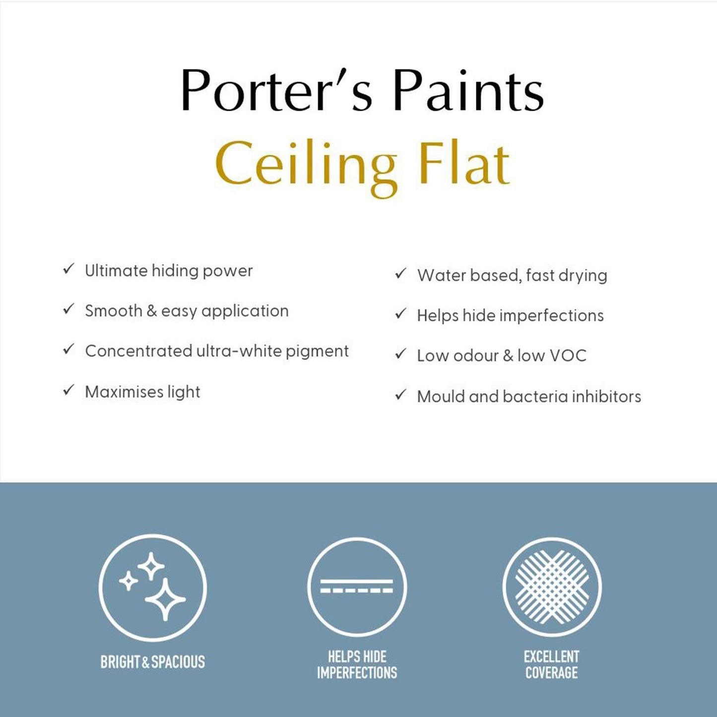 Porter's Flat Ceiling Paint - 4L - White
