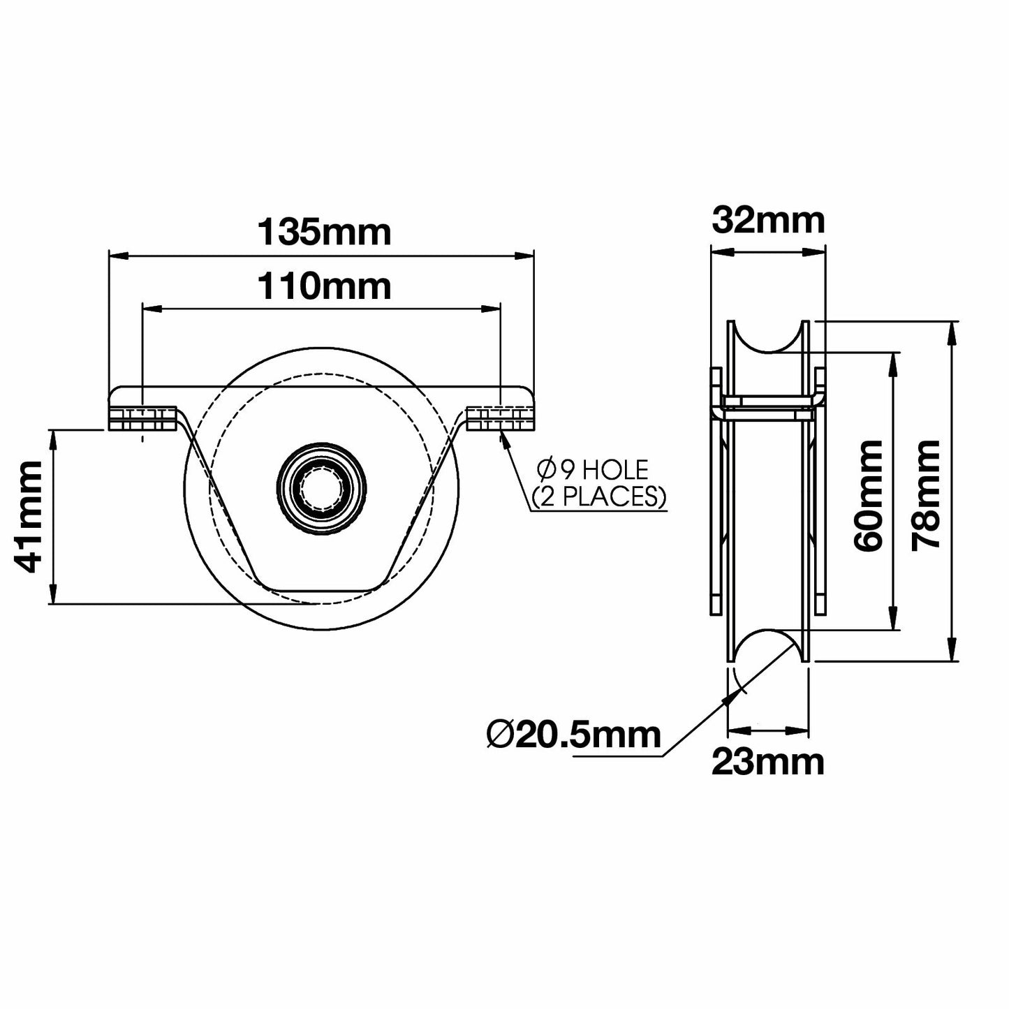 Richmond Recessed Gate Track Wheel - 78mm - 250kg