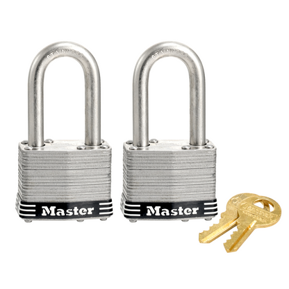 Master Lock 44mm Padlock 2 Pack - Laminated Stainless Steel - Weather Resistant