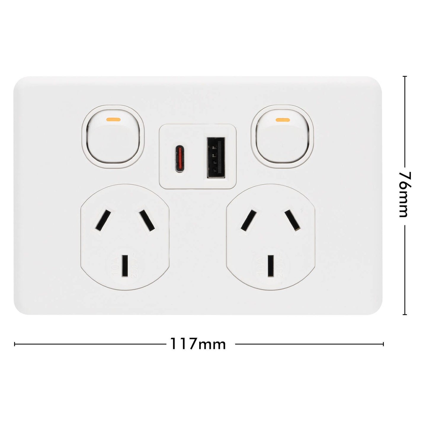 Deta Double Power Point x6 - 250mm - White - USB A+C PD20W