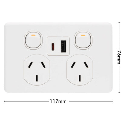Deta Double Power Point x6 - 250mm - White - USB A+C PD20W