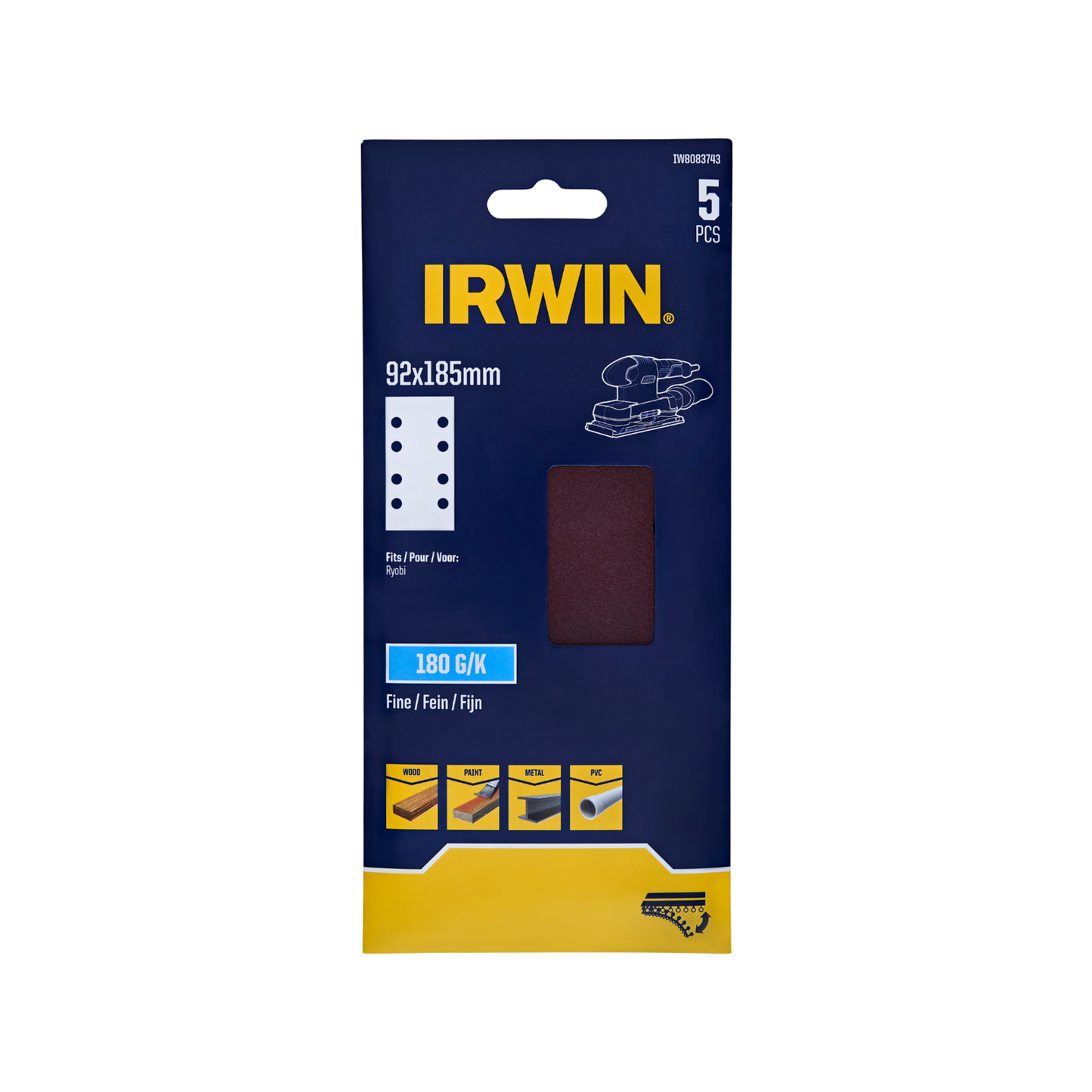Irwin Sanding Sheets - 180 Grit - 92 x 185mm - 5 Pack