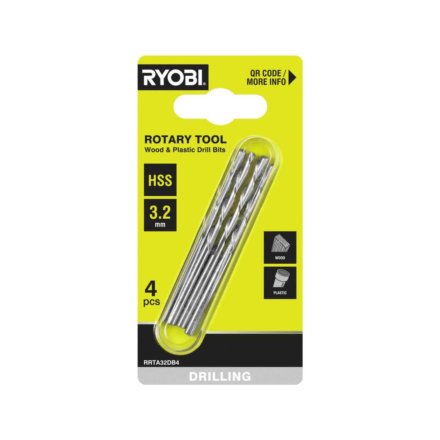 Ryobi Rotary Tool Drill Bit - 3.2mm - 4 Pack