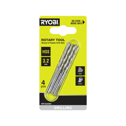 Ryobi Rotary Tool Drill Bit - 3.2mm - 4 Pack