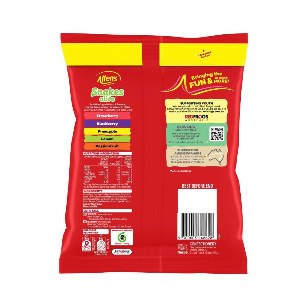 Allen's Lollies Large Value Bag Jelly:snakes Alive - 470g