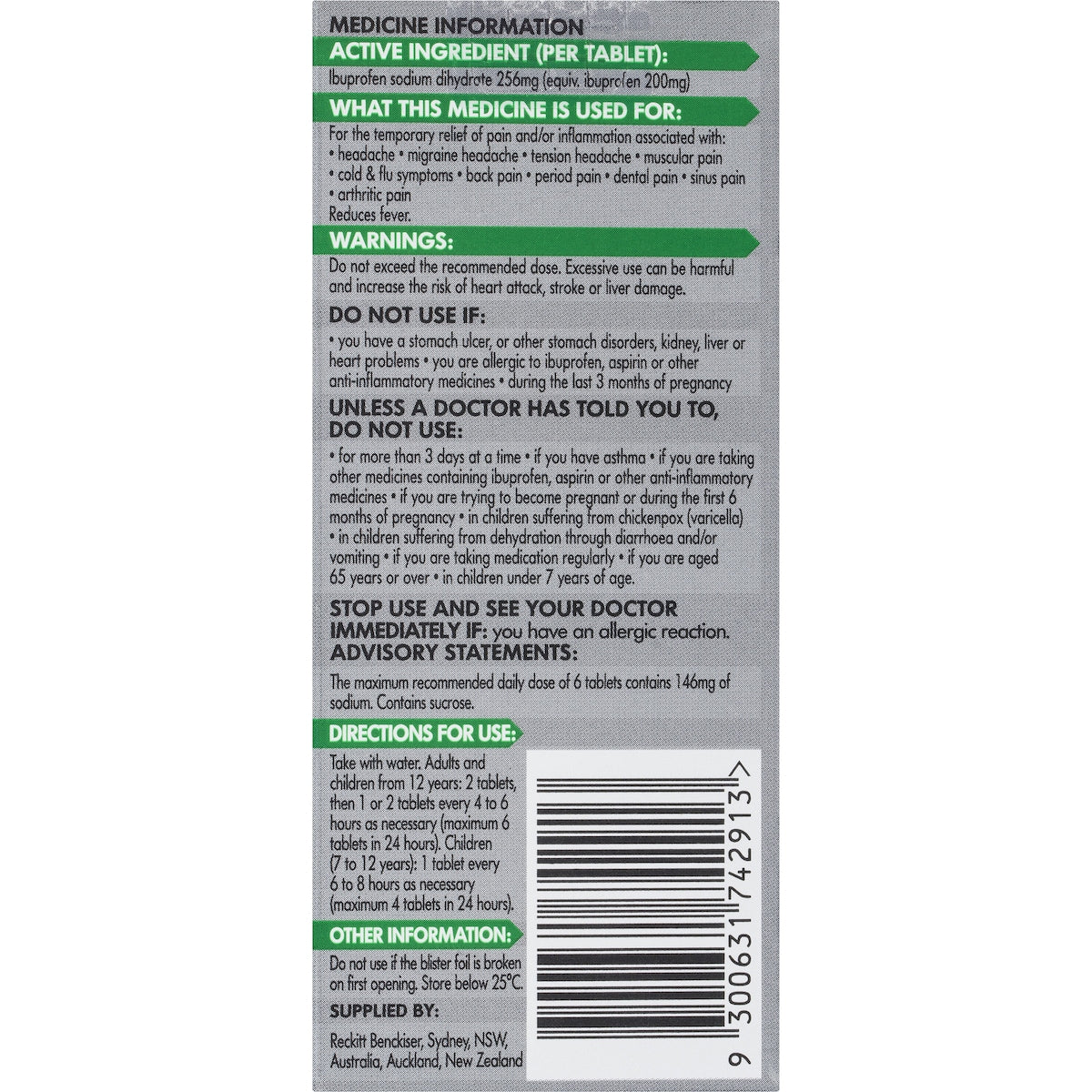 Nurofen Zavance Fast Pain Relief Tablets 256mg Ibuprofen 12 Pack