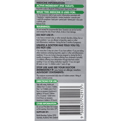Nurofen Zavance Fast Pain Relief Tablets 256mg Ibuprofen 12 Pack
