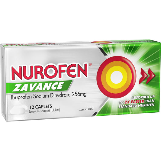 Nurofen Zavance Fast Pain Relief Caplets 256mg Ibuprofen 12 Pack
