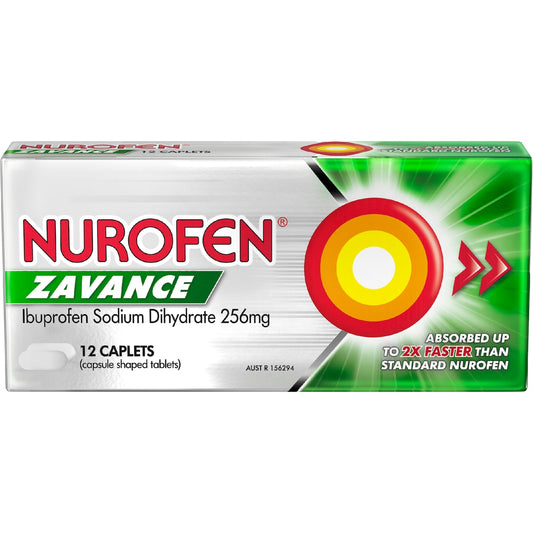 Nurofen Zavance Fast Pain Relief Caplets 256mg Ibuprofen 12 Pack