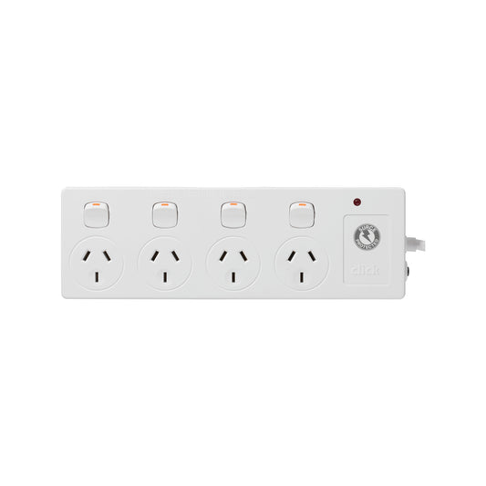 Click White 4 Outlet Switched Powerboard Surge Protect