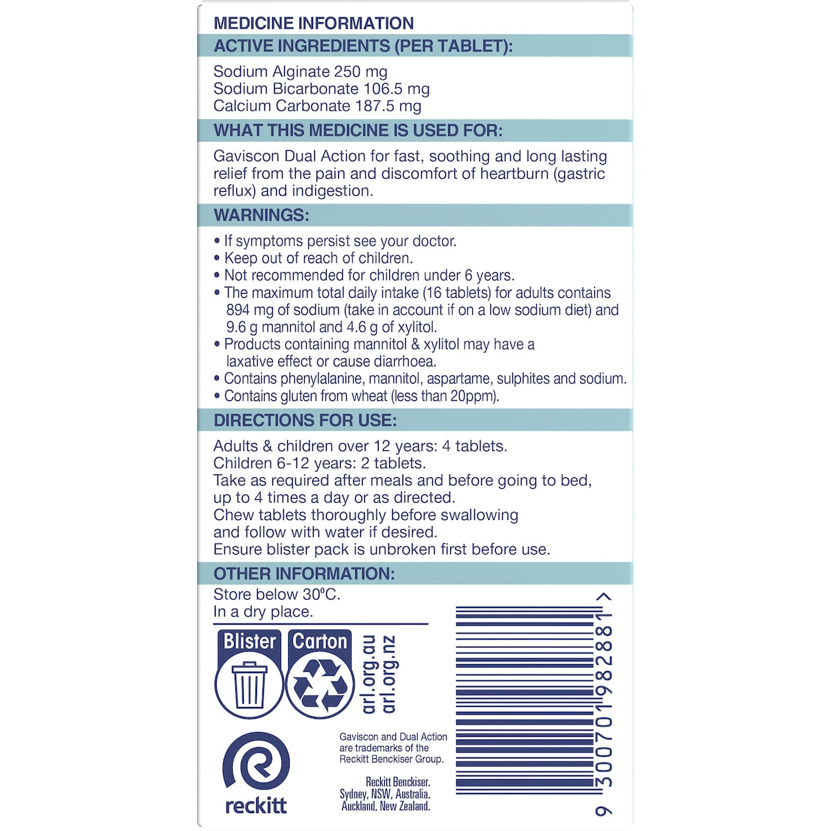 Gaviscon Dual Action Heartburn & Indigestion Chewable Tablets 16 Pack