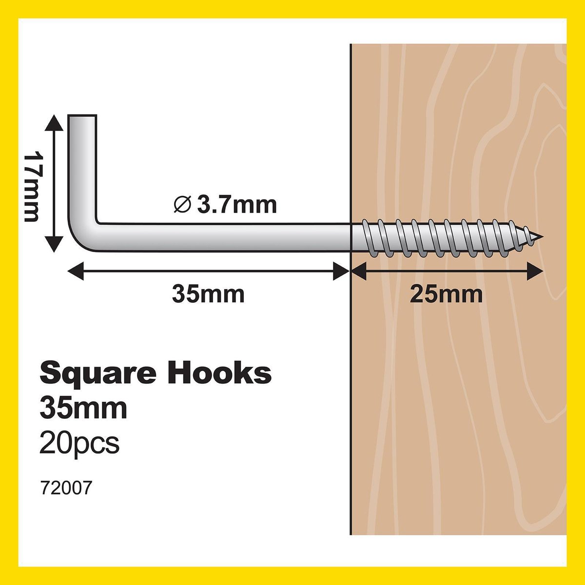 Everhang Zinc Plated Square Hook 35mm 20 Pack - Silver - 10kg Load Rating