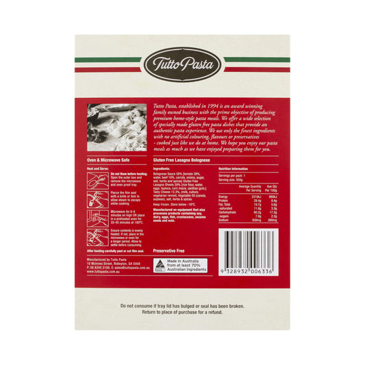 Tutto Pasta Gluten Free Lasagna Bolognese - 350g