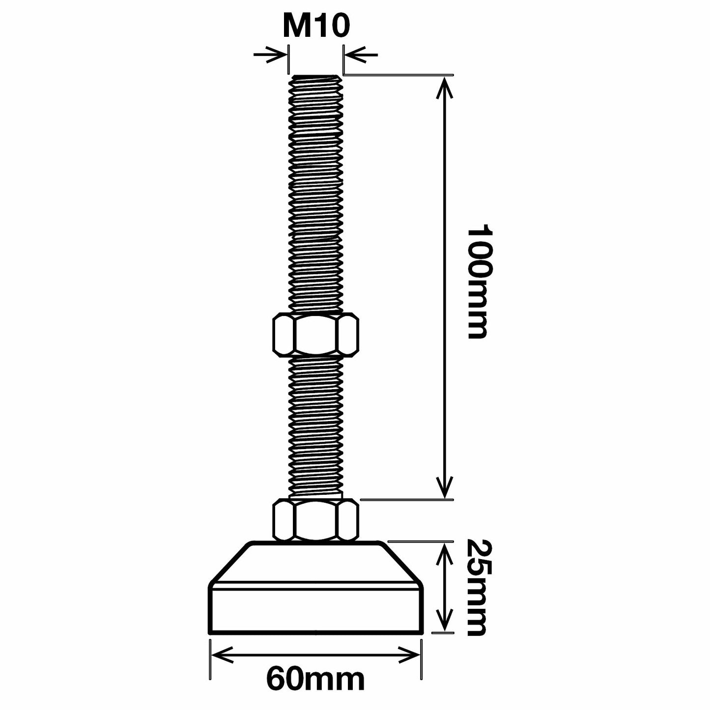Richmond Fixed Levelling Foot - 60mm x M10