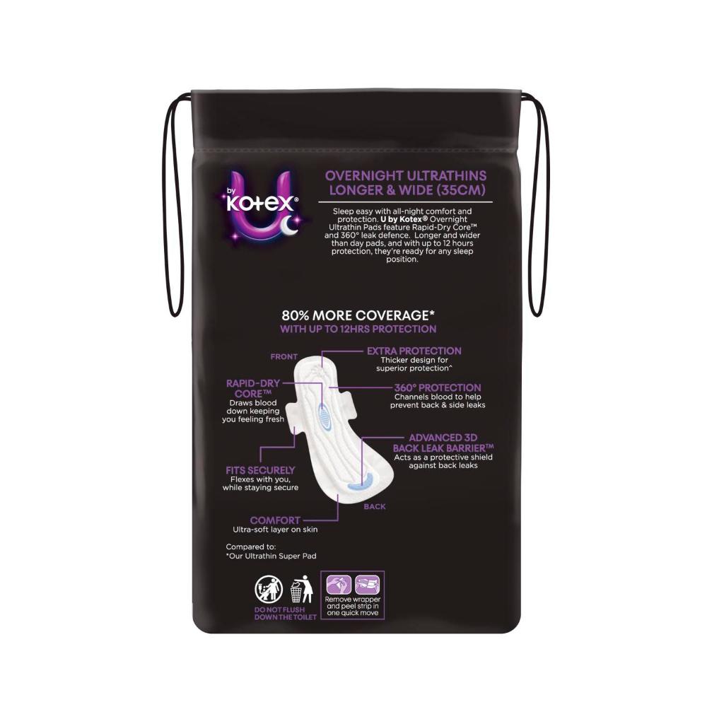 U by Kotex Overnight Ultrathin Pads Long With Wings - 8 pack