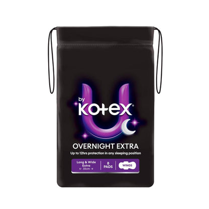 U by Kotex Overnight Extra Pads Long with Wings - 8 pack