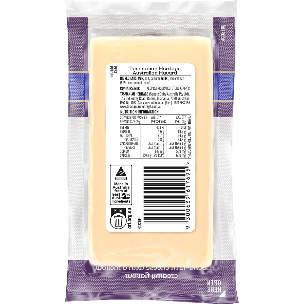Tasmanian Heritage Havarti Cheese 80g