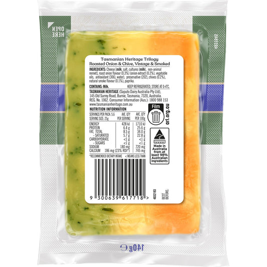 Tasmanian Heritage Club Cheddar Cheese Trilogy Roasted Onion & Chive 140g