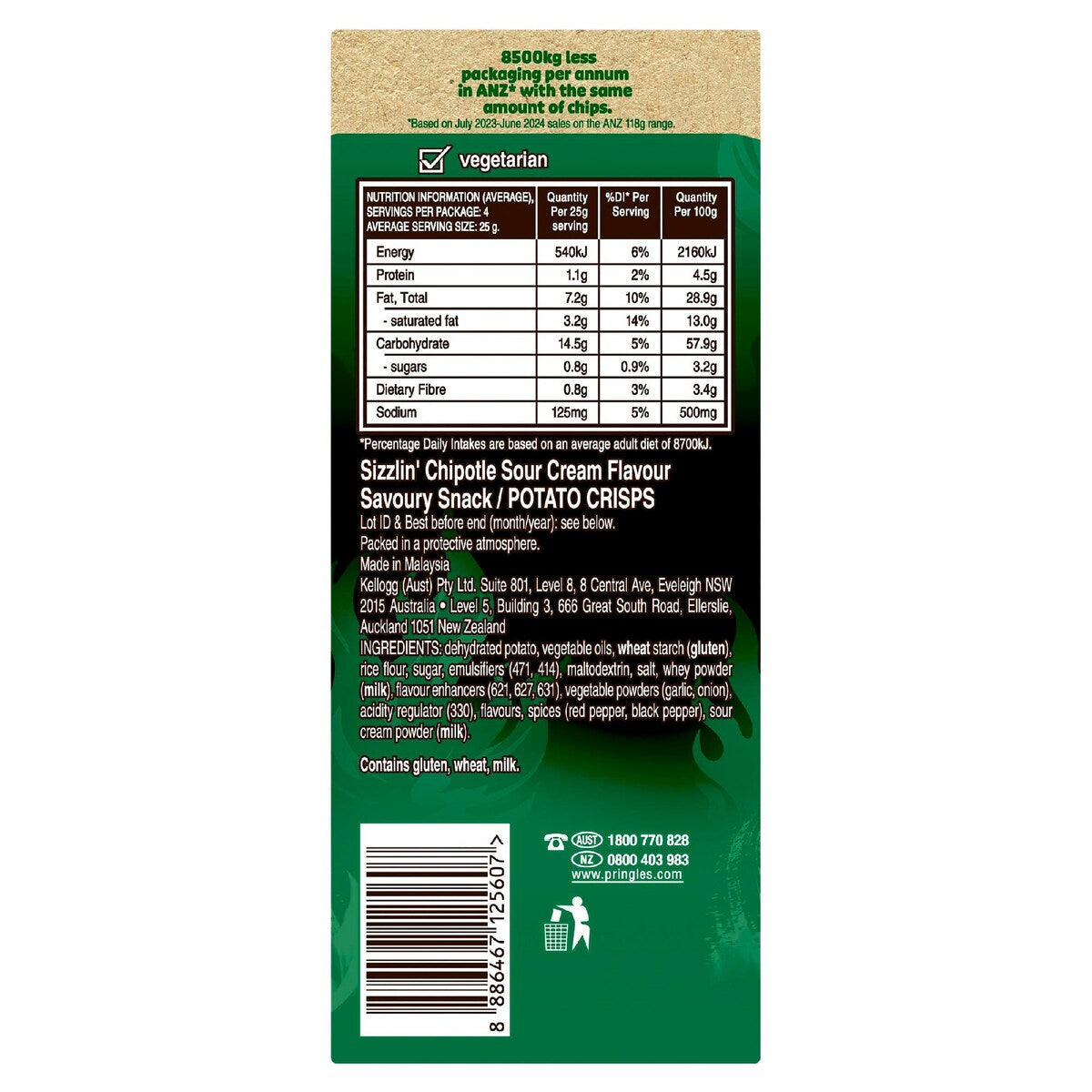 Pringles Chipotle Sour Cream Flavour Stacked Potato Chips 118g