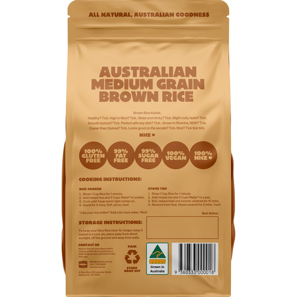Nice Rice Medium Grain Brown Rice 1kg