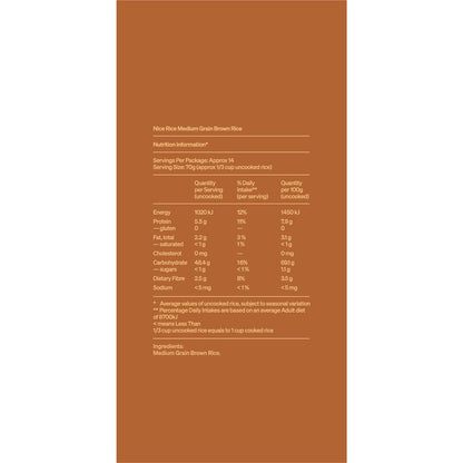Nice Rice Medium Grain Brown Rice 1kg