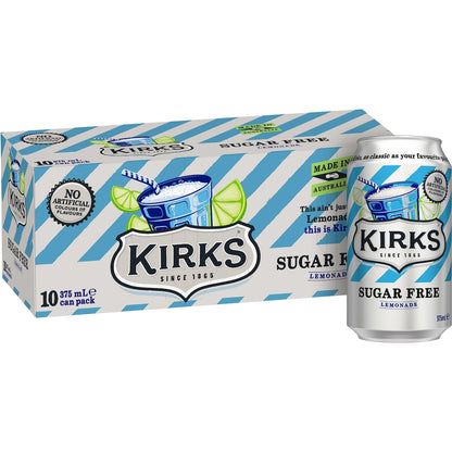Kirks Sugar Free Lemonade Soft Drink Multipack Cans 375ml X10 Pack