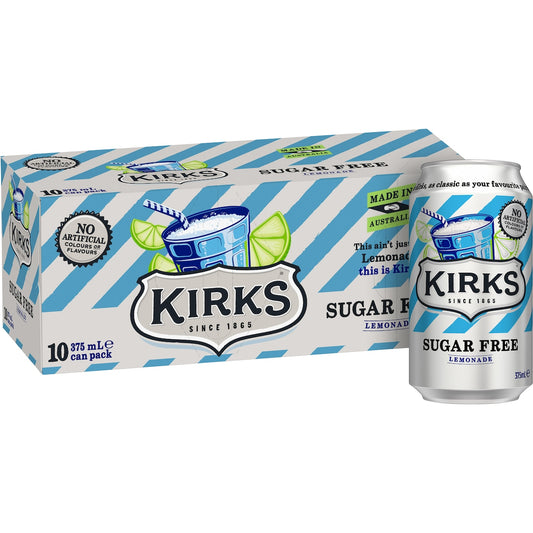 Kirks Sugar Free Lemonade Soft Drink Multipack Cans 375ml X10 Pack
