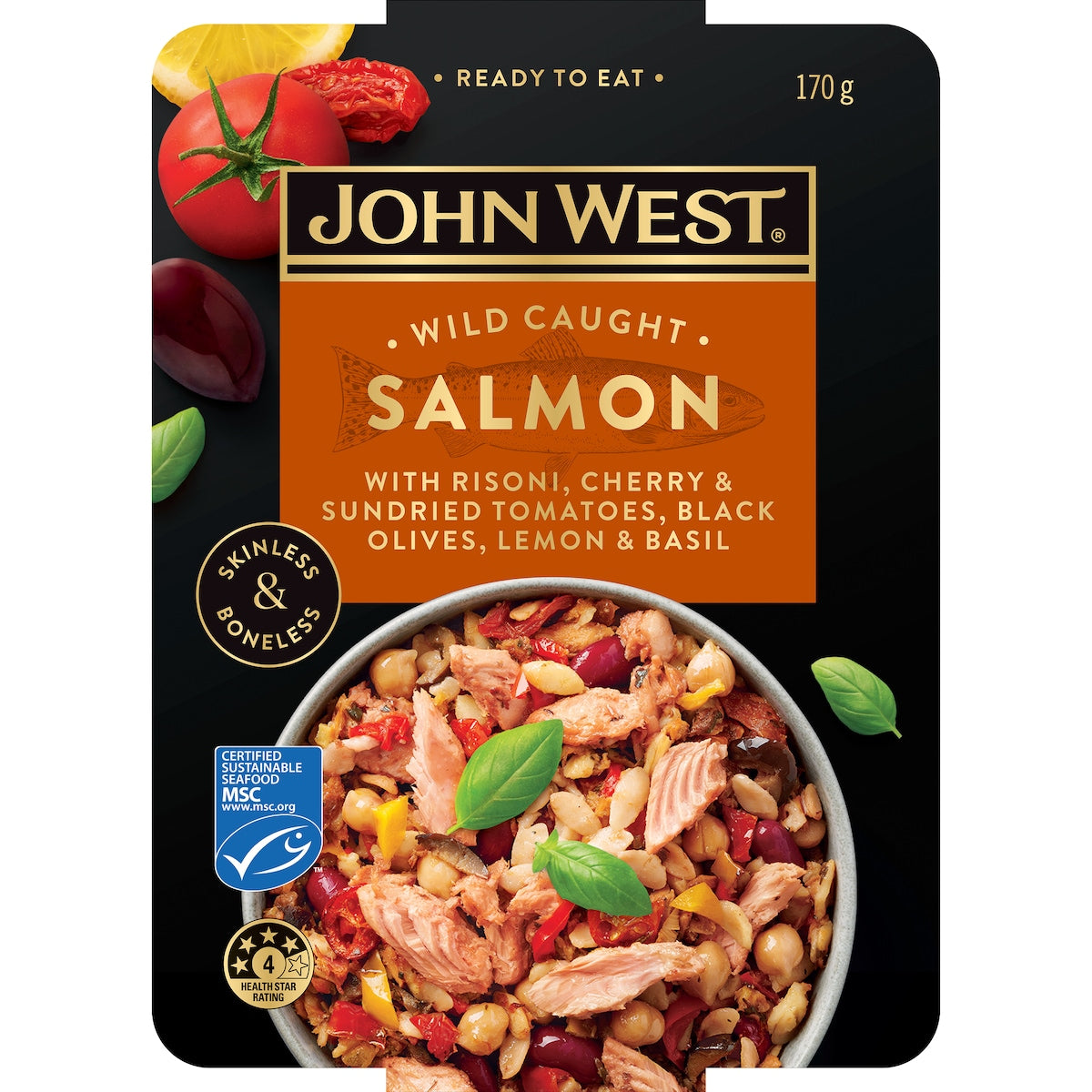 John West Salmon Bowl With Risoni Cherry & Sundried Tomato Olives Lemon 170g