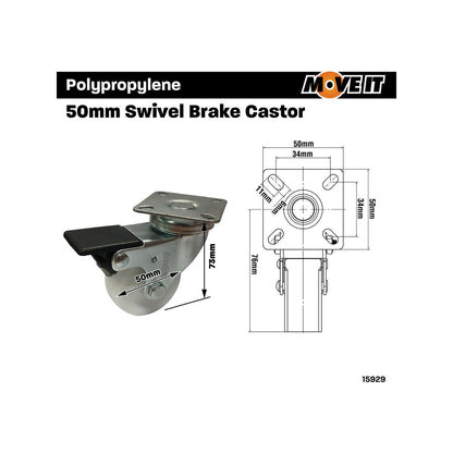 Move It 50mm Polypropylene Swivel Plate Castor with Brake Durable