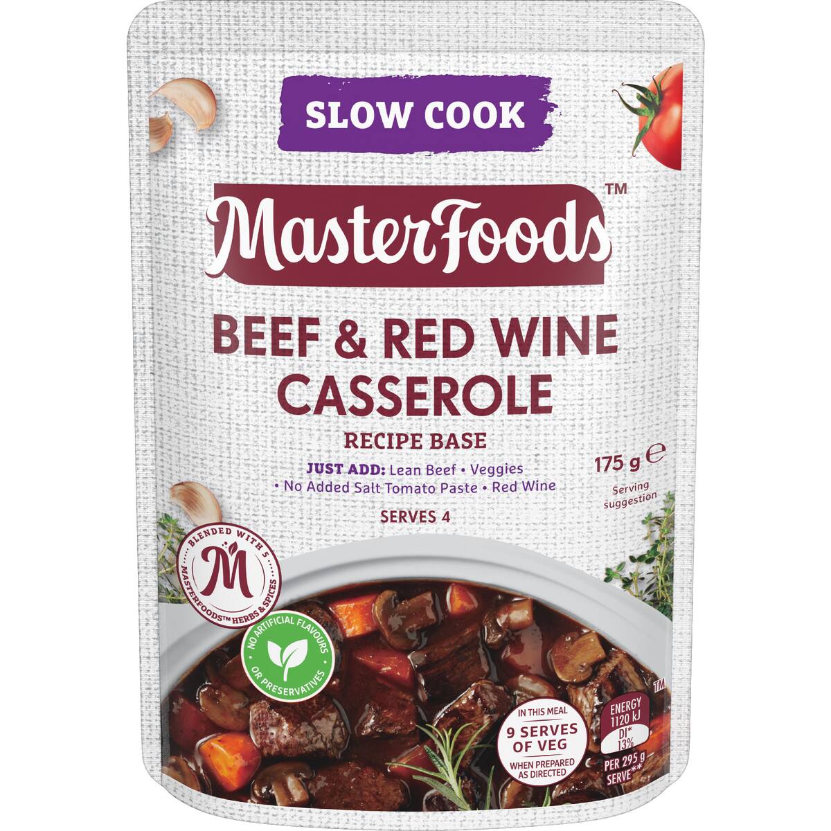 Masterfoods Beef & Red Wine Casserole Slow Cook Recipe Base 175g
