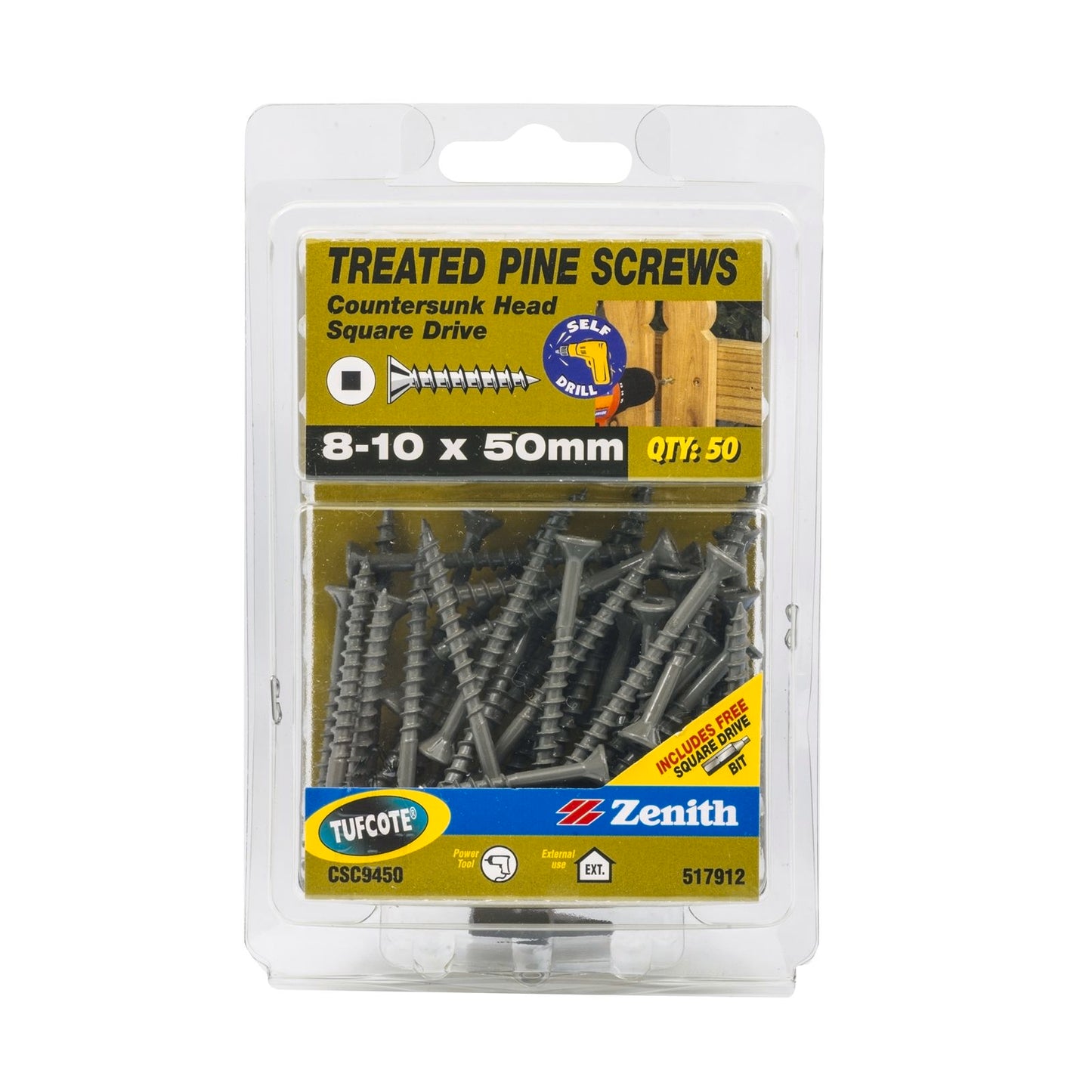 Zenith Countersunk Head Screws - 8-10 x 50mm - Tufcote - 50 Pack