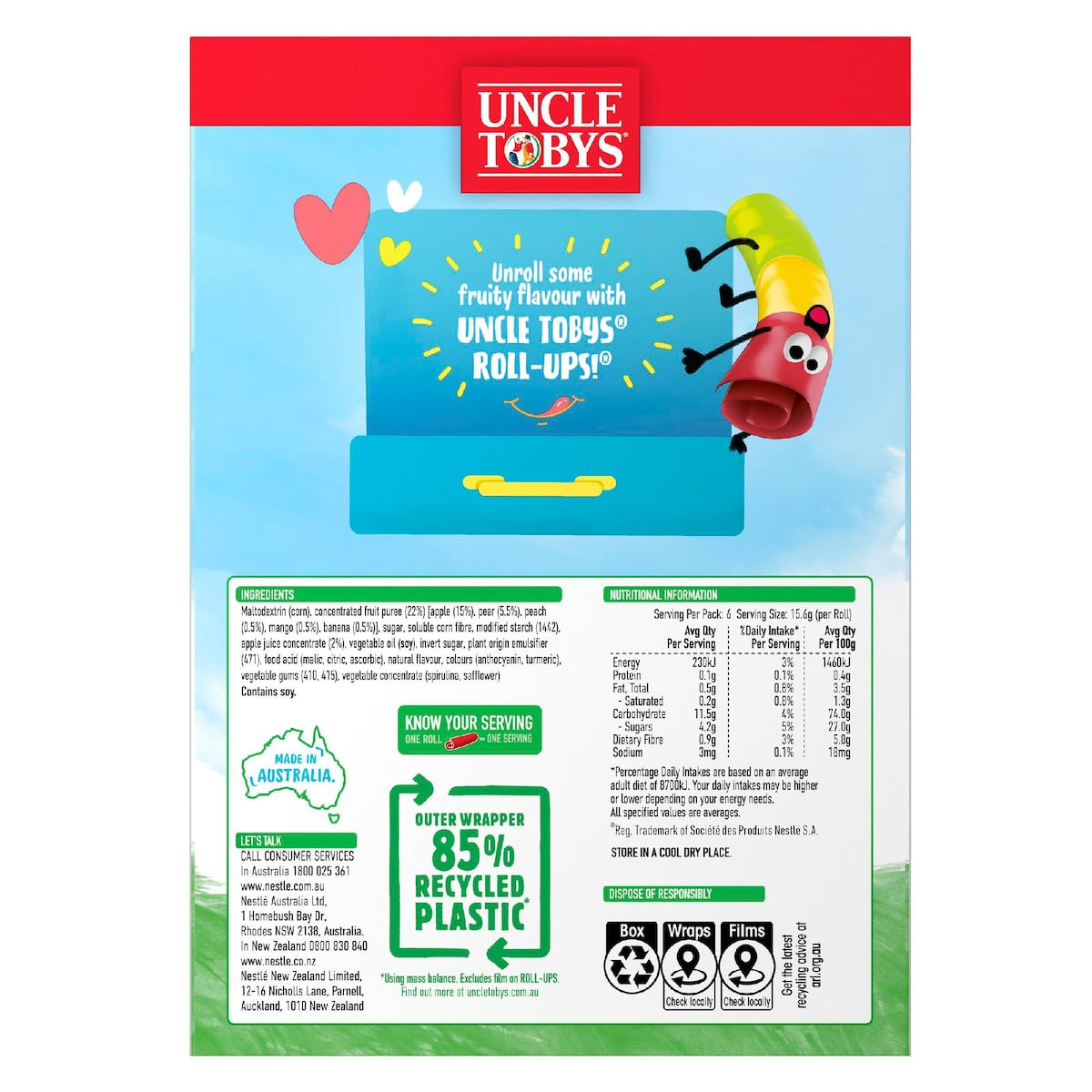 Uncle Tobys Roll-Ups Rainbow Fruit Salad 6 pack