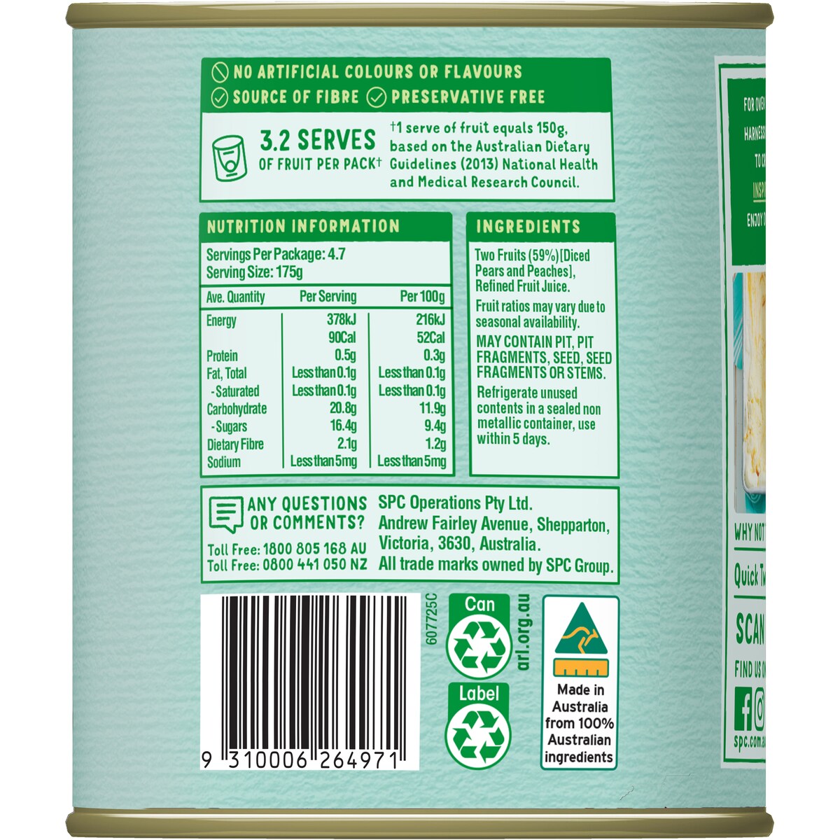 SPC Two Fruits Diced In Juice Canned Fruit 825g
