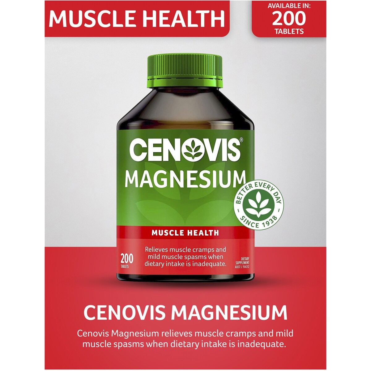 Cenovis Magnesium Tablets Muscle Health Supplement 200 pack