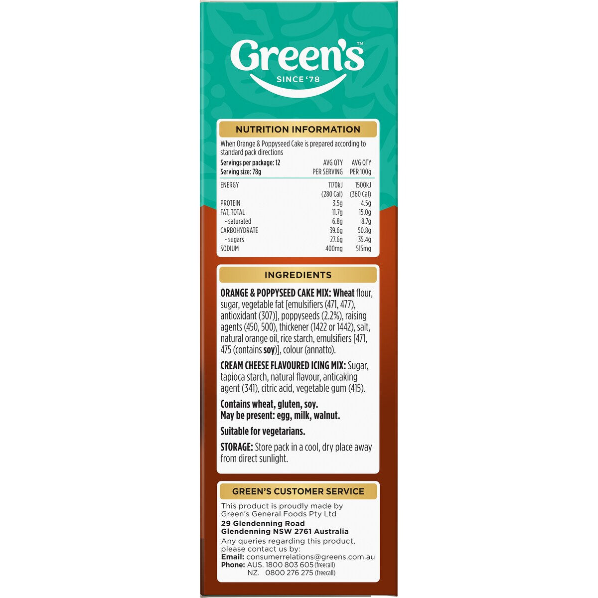 Greens Orange Poppyseed Cake Mix 580g