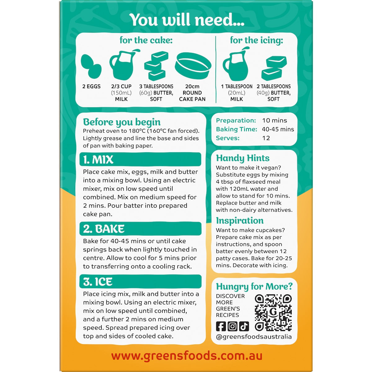 Green's Traditional Orange Cake Mix 470g